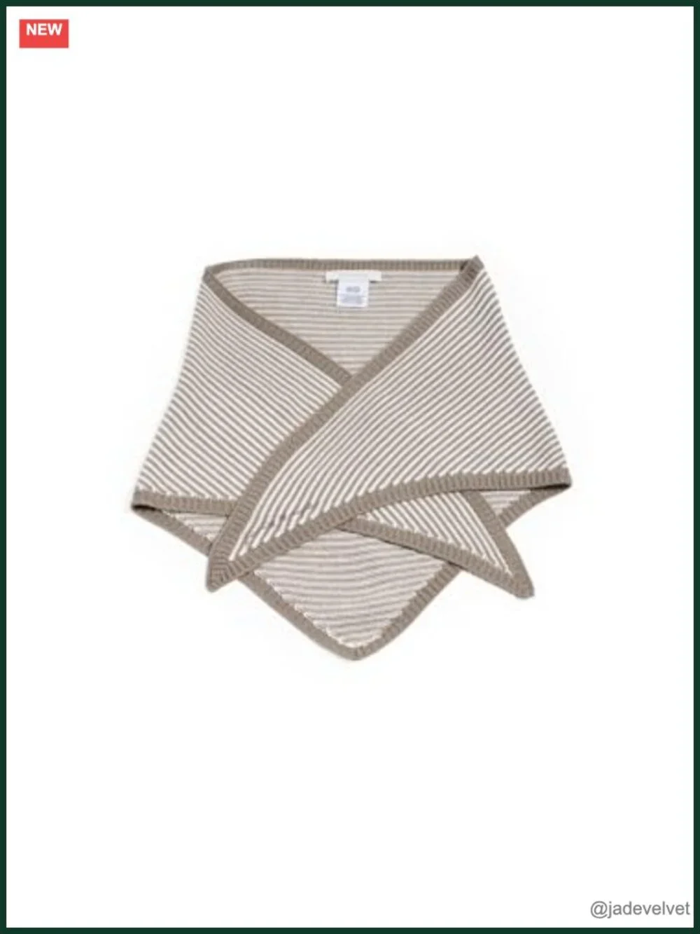 Knitted Triangle Scarf with Stripe Pattern and Ribbed Trim